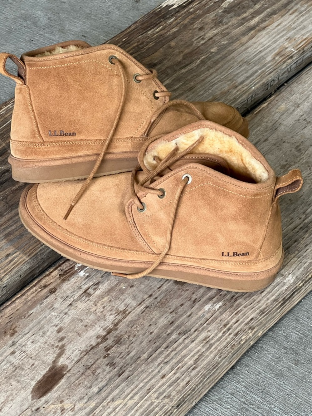 L.L. Bean Men's Suede Chukka Boots with Shearling Lining - Tan